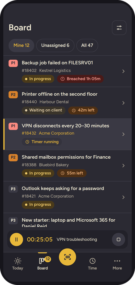 The Board tab on a phone