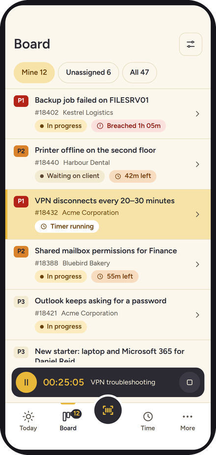 The Board tab on a phone